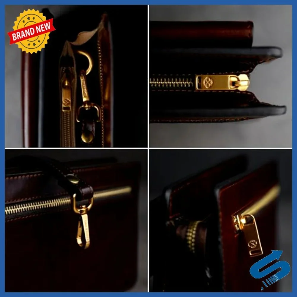 Handmade Italian Leather Clutch Wrist Bag Organizer Briefcase